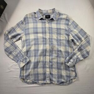 Rails Wyatt Button Down Plaid Shirt Cotton Blue Grey Large Minimalist Outdoor